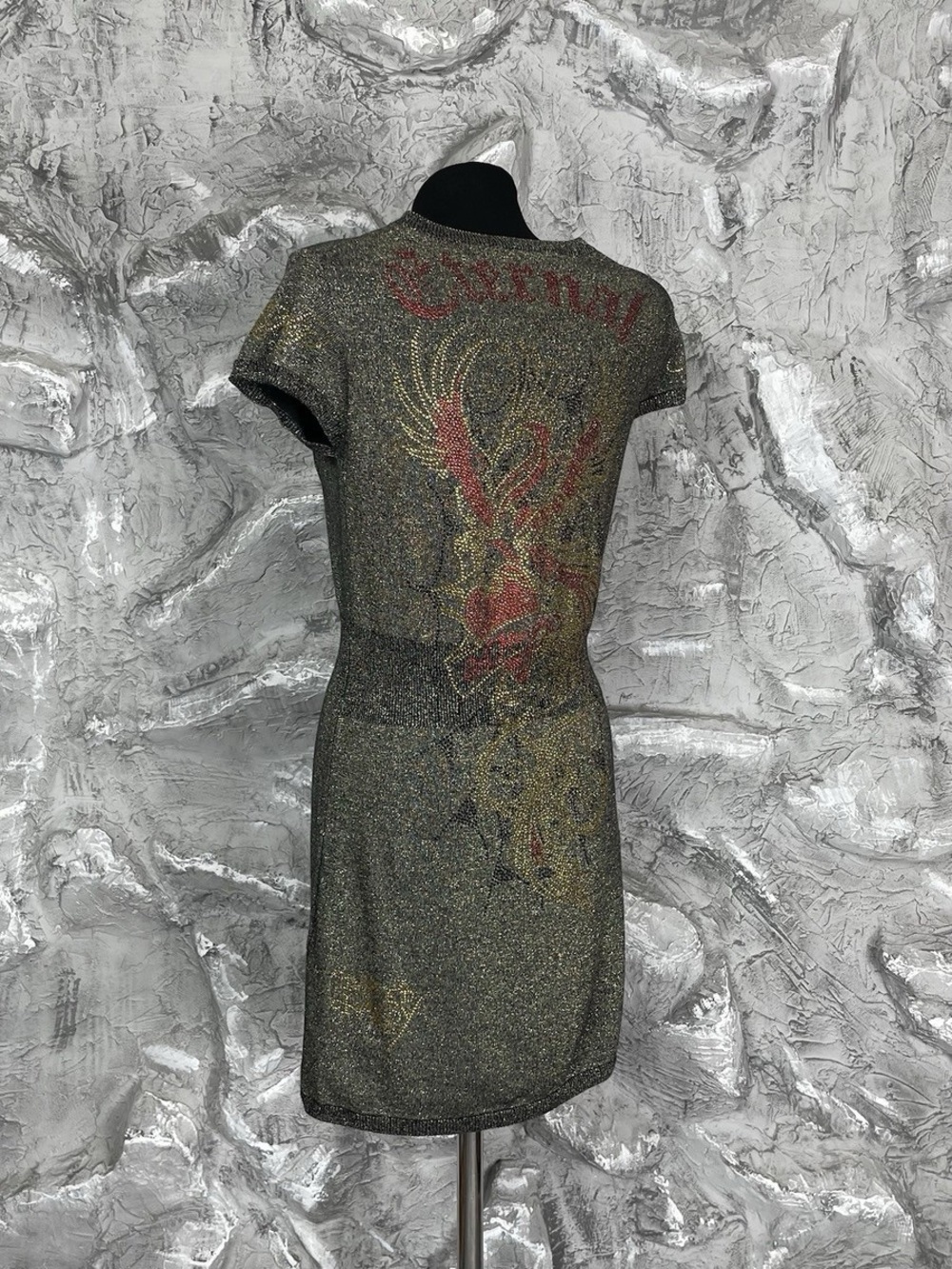 Sparkle Metallic Short Sleeve Bodycon Dress in Black and Gold